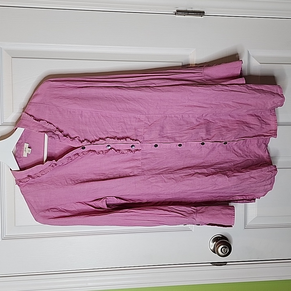 J. Jill Linen Pink Button Front Ruffle Placket Tunic Length, Women's Small
